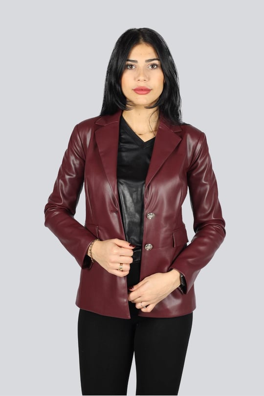Liu Jo Lıu Jo Kadın Kruvaze Yaka Deri Uzun Kollu Günlük Bordo Ceket MF3040E0624-91718