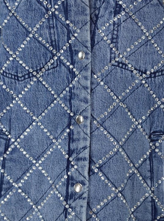 Liu Jo Lıu Jo Kadın Logolu Gömlek Yaka  Standart Denim Mavi Gömlek UF3087D4804-78514