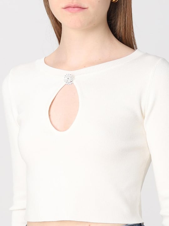Liu Jo Lıu Jo Kadın Uzun Kollu Yuvarlak Yakalı Günlük Kullanım Beyaz Kazak WF3124MS49I-10701