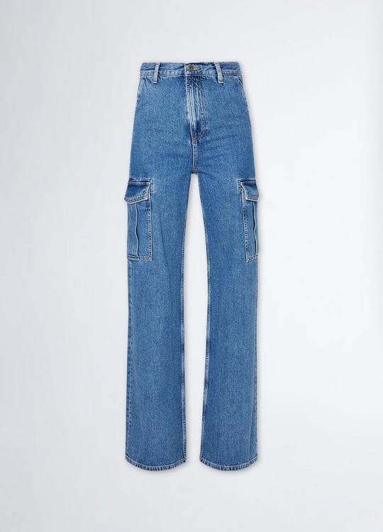 Liu Jo Lıu Jo Kadın Yüksek Belli Cepli Geniş Paçalı Günlük Mavi Jeans UF3146DS049-78548