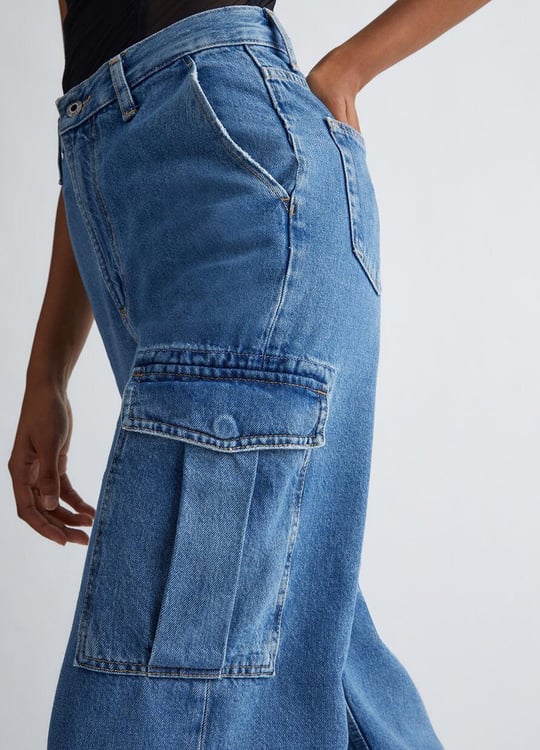 Liu Jo Lıu Jo Kadın Yüksek Belli Cepli Geniş Paçalı Günlük Mavi Jeans UF3146DS049-78548