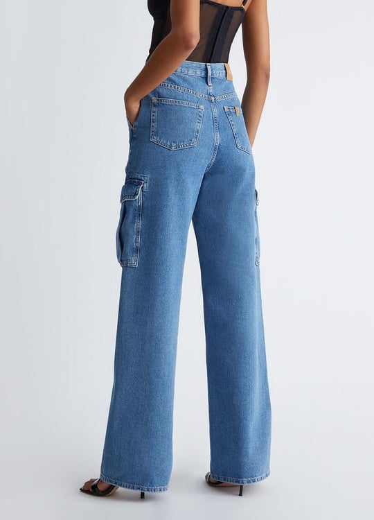 Liu Jo Lıu Jo Kadın Yüksek Belli Cepli Geniş Paçalı Günlük Mavi Jeans UF3146DS049-78548