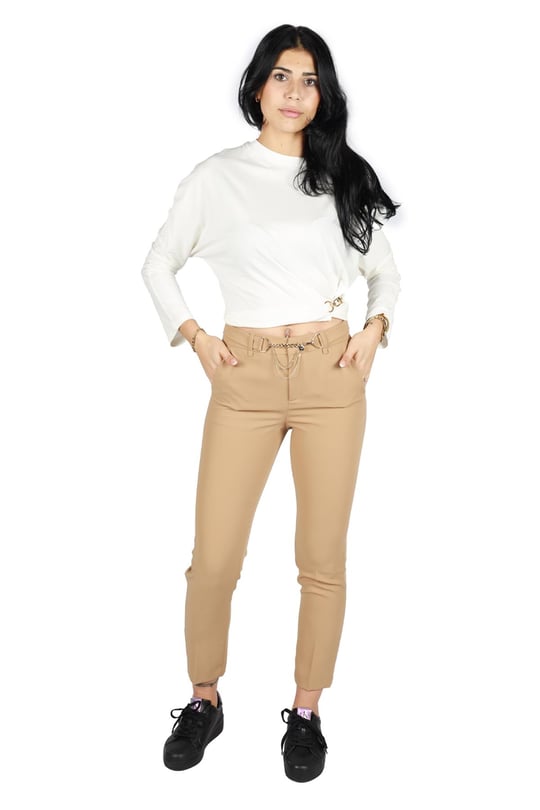 Liu Jo Lıu Jo Kadın Yüksek Belli Pamuk Karışımlı Günlük Kullanım Camel Pantolon WF3091T7982-71320