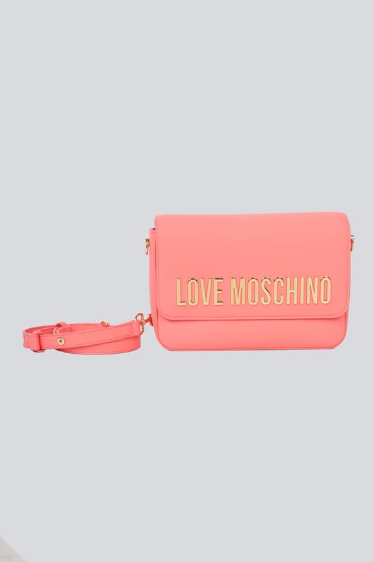 Love Moschino Love Moschino Kadın Deri Üzeri Logo Desenli Fermuar Kapamalı İç bölmeli Mercan Omuz Çantası JC4023PP1MKD0-464
