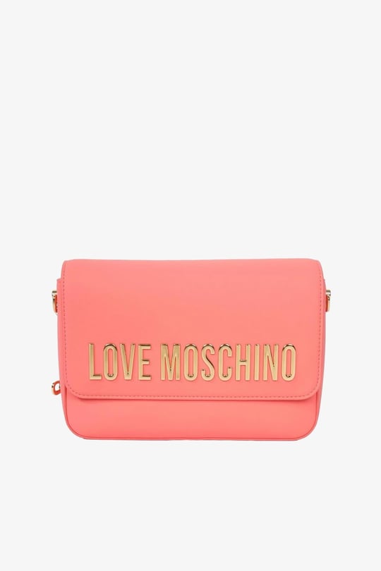 Love Moschino Love Moschino Kadın Deri Üzeri Logo Desenli Fermuar Kapamalı İç bölmeli Mercan Omuz Çantası JC4023PP1MKD0-464