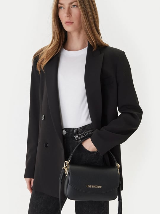 Love Moschino Love Moschino Kadın Deri Metal Toka Kapamalı Ayarlanabilir Kayış Siyah Omuz Çantası JC4372PP0NKF0-000