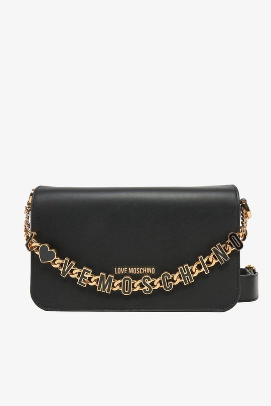 Love Moschino Love Moschino Kadın Gold Marka Logolu Zincir Askılı İçi Fermuar Bölmeli Manyetik Kapamalı Siyah Omuz Çantası JC4071PP1ML13-00A