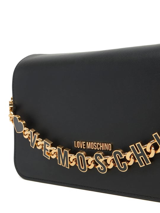 Love Moschino Love Moschino Kadın Gold Marka Logolu Zincir Askılı İçi Fermuar Bölmeli Manyetik Kapamalı Siyah Omuz Çantası JC4071PP1ML13-00A