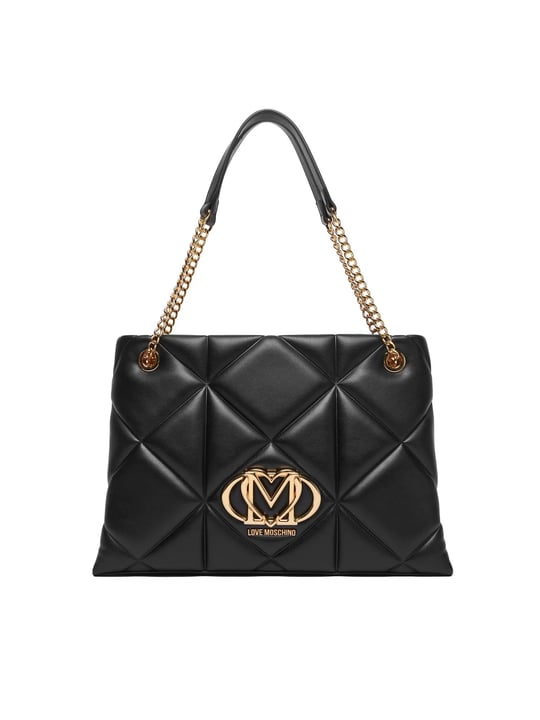 Love Moschino Love Moschino Kadın Kapitoneli Zincir Askı Deri Fermuar Kapama Siyah Omuz Çantası JC4040PP0NLC0-000