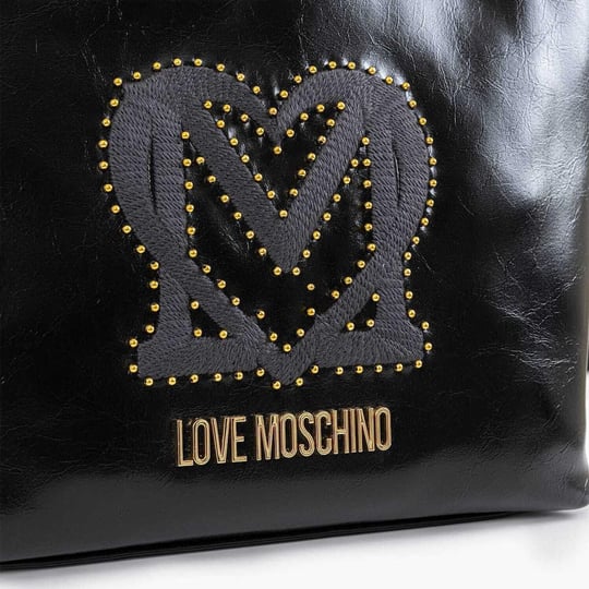 Love Moschino Love Moschino Kadın Logolu Deri Fermuarlı Günlük Kullanım Siyah Omuz Çantası JC4384PP0NKT0-000