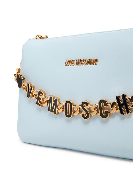 Love Moschino Love Moschino Kadın Marka Yazısı İle Süslü Zincir Detayı Deri İki Bölmeli Mavi Omuz Çantası JC4072PP1ML13-71A