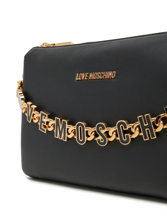 Love Moschino Love Moschino Kadın Marka Yazısı İle Süslü Zincir Detayı Deri İki Bölmeli Siyah Omuz Çantası JC4072PP1ML13-00A
