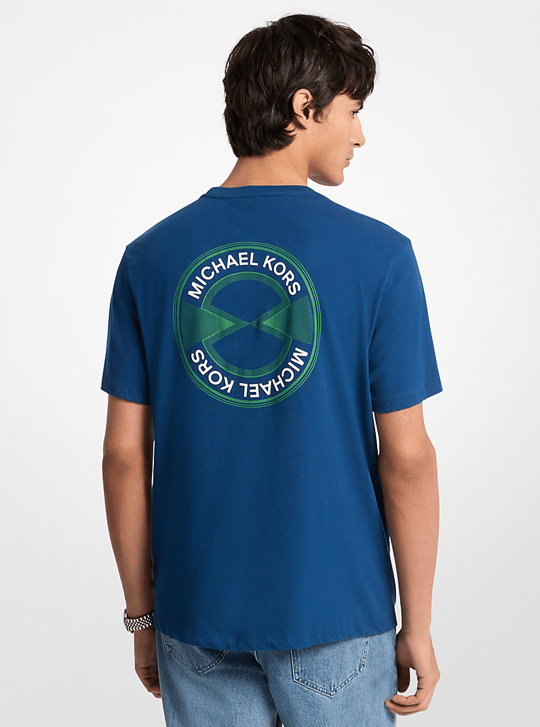 Michael Kors Michael Kors Erkek Bisiklet Yaka Kısa Kol Sırt Bölgesi Büyük Logo Pamuklu Mavi T-Shirt CR652VEFV4-RIVER BLUE
