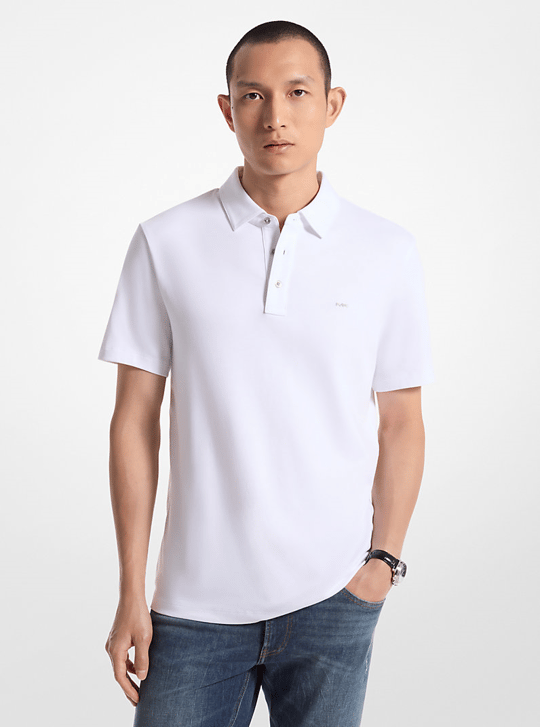 Michael Kors Michael Kors Erkek Kısa Kol Düğme Kapama Pamuklu Rahat Kesim Beyaz Polo Yaka T-Shirt CB95FGVC93-WHITE