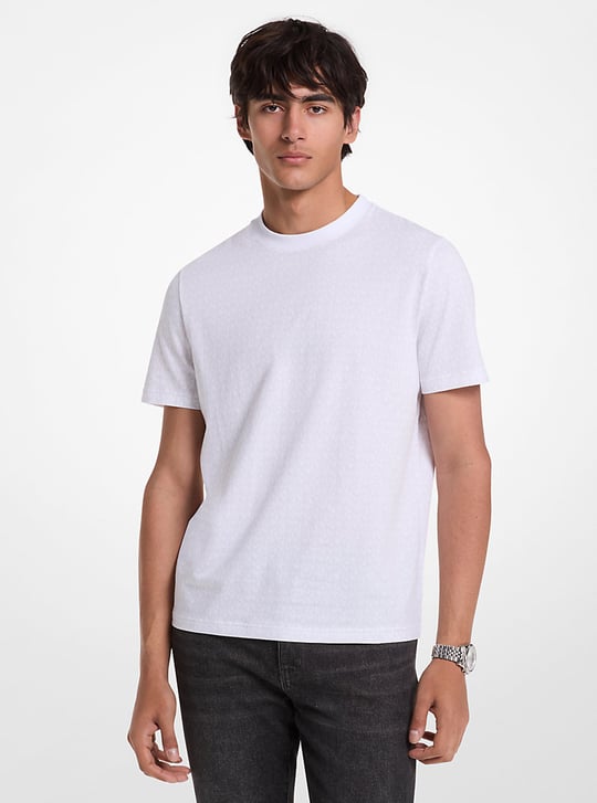 Michael Kors Michael Kors Erkek MK Desen Kısa Kol Bisiket Yaka Regular Fit Beyaz T-Shirt CS5529A5KS-WHITE