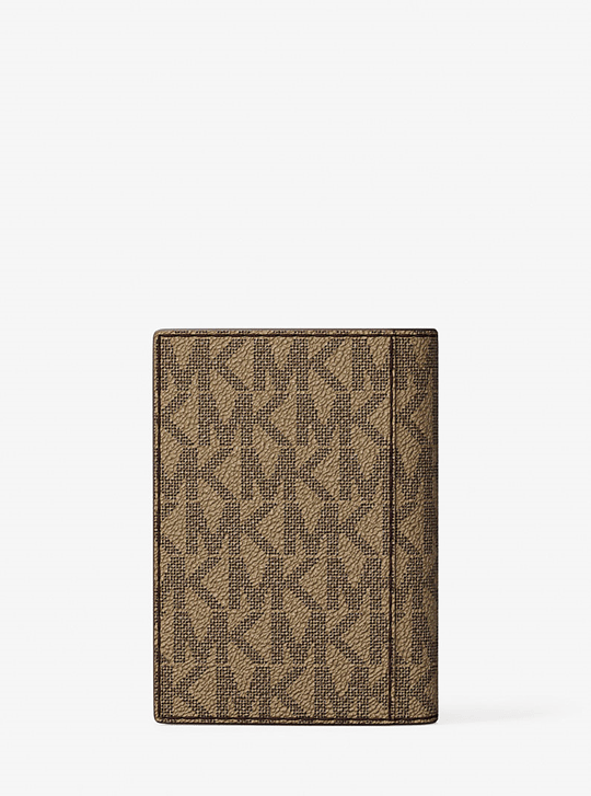 Michael Kors Michael Kors Erkek Nakit Para Bölmeli Monogram Logo Desenli Kanvas Kahverengi Cüzdan 39R6LHDF0B-HUSK