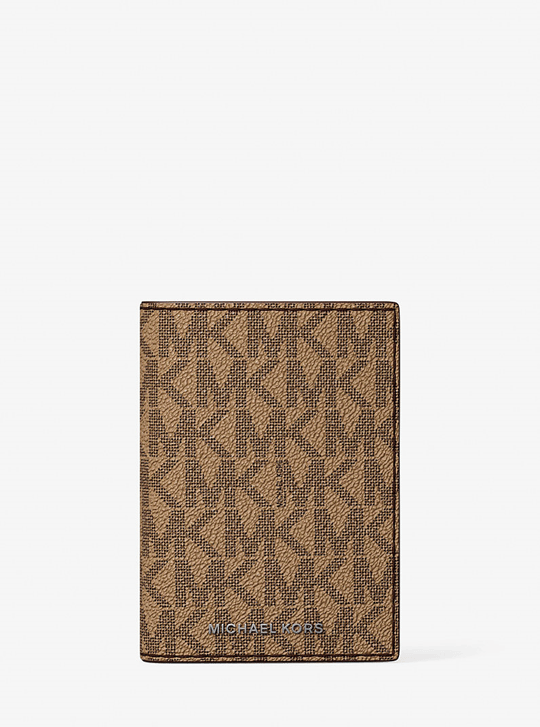 Michael Kors Michael Kors Erkek Nakit Para Bölmeli Monogram Logo Desenli Kanvas Kahverengi Cüzdan 39R6LHDF0B-HUSK