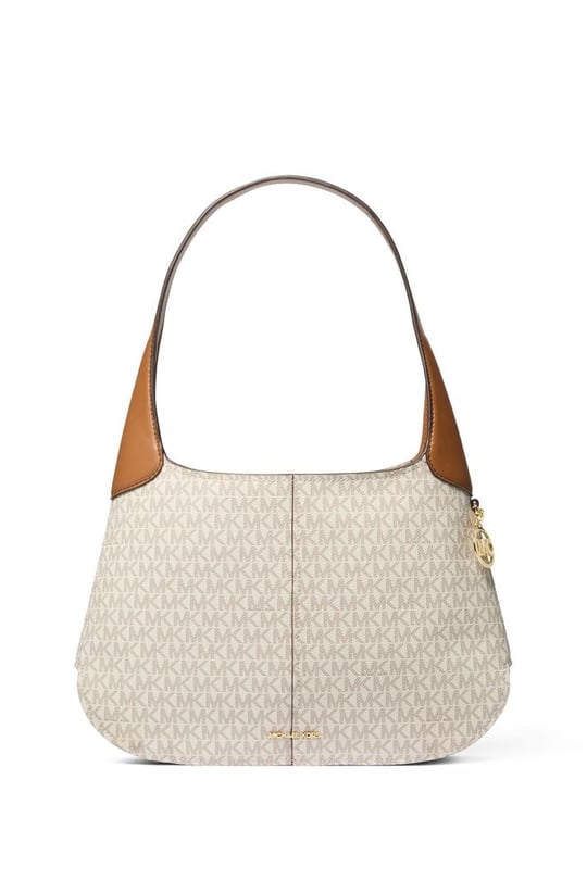 Michael Kors Michael Kors Kadın Deri Kulp MK Yazı Desen Fermuar Kapama Ekru Omuz Çantası 30R6G0XL3B-VANILAACRN