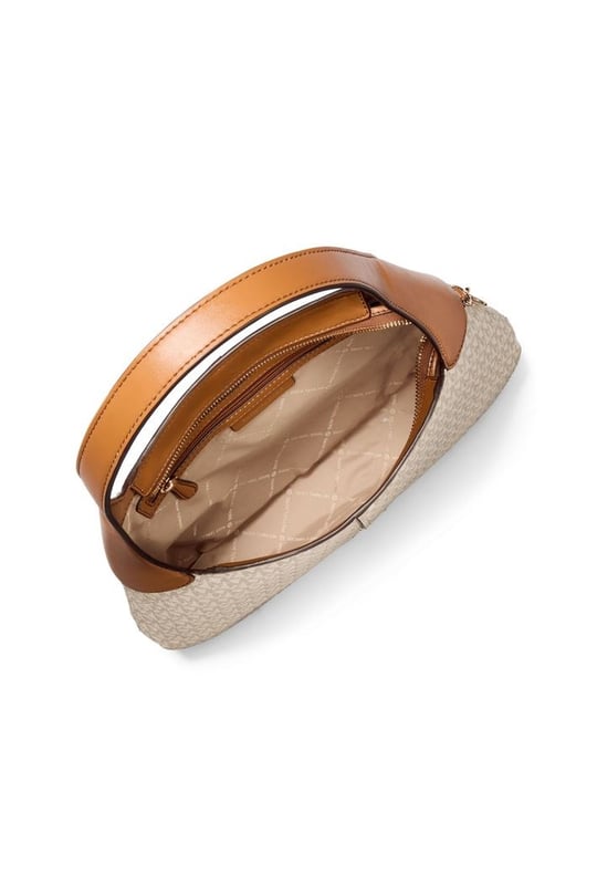 Michael Kors Michael Kors Kadın Deri Kulp MK Yazı Desen Fermuar Kapama Ekru Omuz Çantası 30R6G0XL3B-VANILAACRN