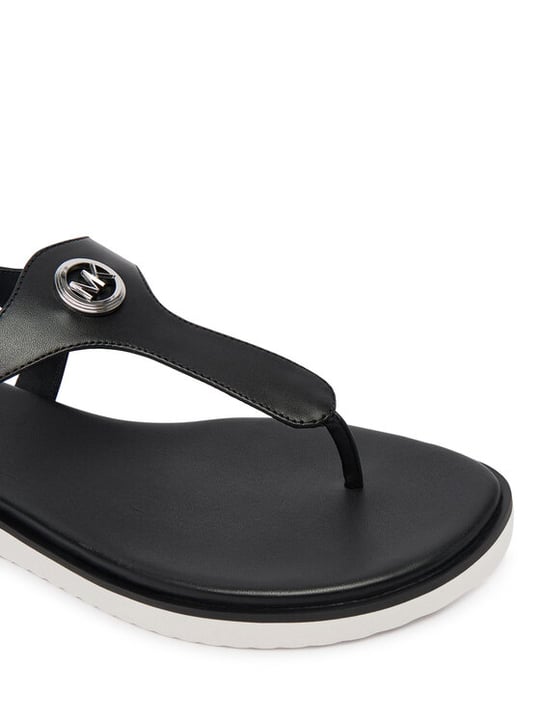 Michael Kors Michael Kors Kadın Metalik Logo Detaylı Rahat Taban Deri Siyah Sandalet 40R6VAFS2L-BLACK