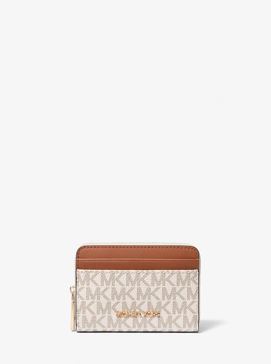 Michael Kors Michael Kors Kadın MK Logo Desenli Fermuarlı Bozuk Para Cepli 4 Kart Bölmeli Kanvas Ekru Kartlık 32T4GJ6Z5B-VANILAACRN