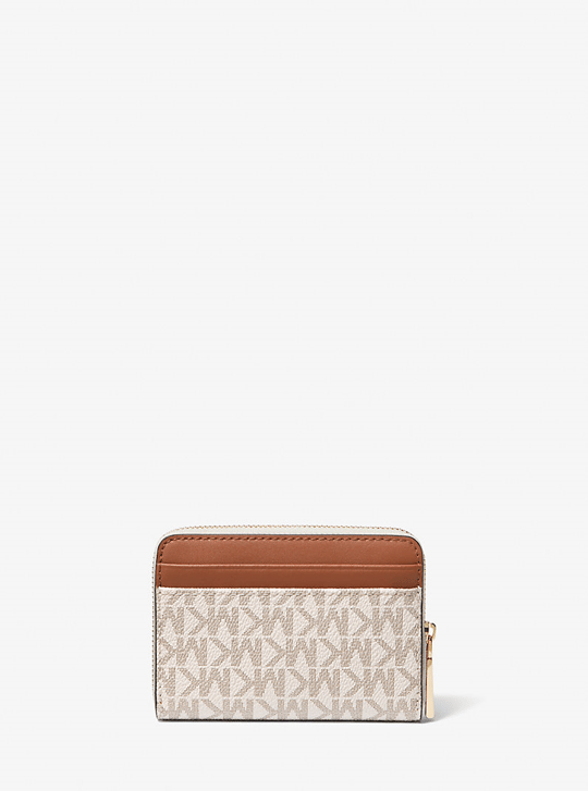 Michael Kors Michael Kors Kadın MK Logo Desenli Fermuarlı Bozuk Para Cepli 4 Kart Bölmeli Kanvas Ekru Kartlık 32T4GJ6Z5B-VANILAACRN
