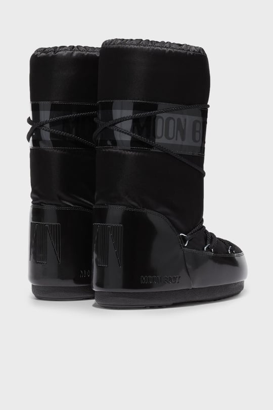 Moon Boot Moon Boot Kadın Parlak Logo Desenli Su İtici Kaydırmaz Tabanlı Uzun Kar Siyah Bot & Bootie 80D1401680-N001