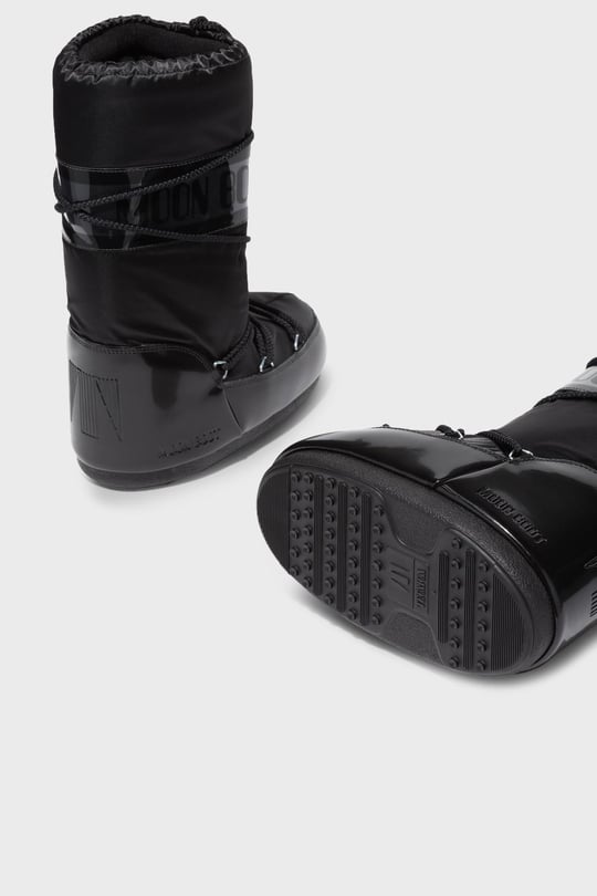 Moon Boot Moon Boot Kadın Parlak Logo Desenli Su İtici Kaydırmaz Tabanlı Uzun Kar Siyah Bot & Bootie 80D1401680-N001
