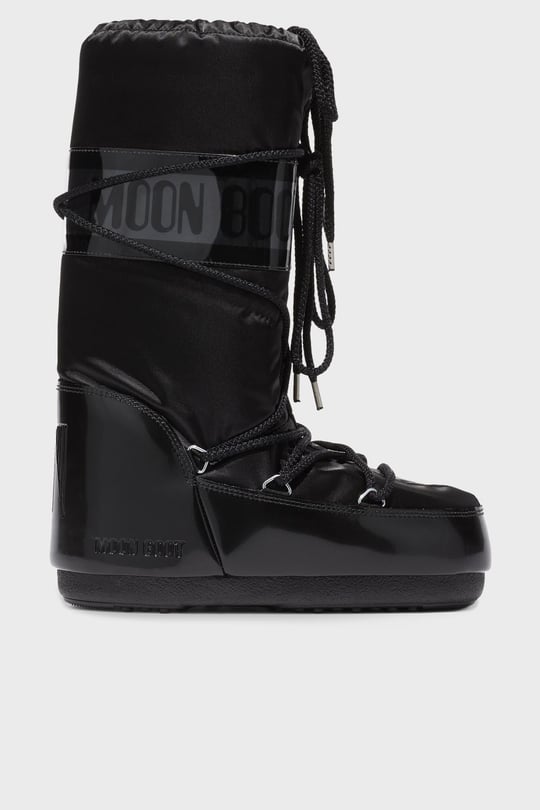 Moon Boot Moon Boot Kadın Parlak Logo Desenli Su İtici Kaydırmaz Tabanlı Uzun Kar Siyah Bot & Bootie 80D1401680-N001