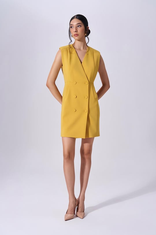 Naar Naar Kadın Mini Boy Slim Fit Rahat Kolsuz Sarı Elbise NAAR91100-KOYU SARI