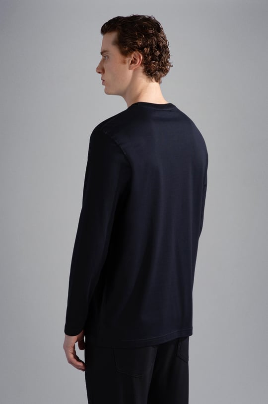 Paul Shark Paul Shark Erkek %100 Pamuklu Basic Uzun Kollu Sıfır Yaka Marka Logolu Siyah T-Shirt C0P1093-011