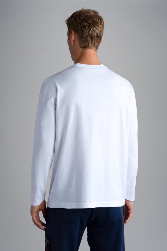 Paul Shark Paul Shark Erkek %100 Pamuklu Basic Uzun Kollu Sıfır Yaka Marka Logolu Beyaz T-Shirt C0P1093-010