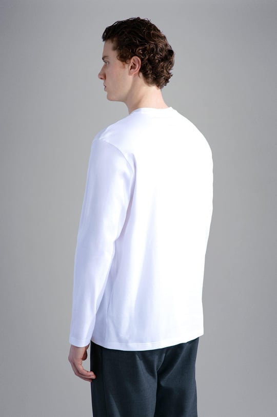 Paul Shark Paul Shark Erkek %100 Pamuklu Basic Uzun Kollu Sıfır Yaka Marka Logolu Beyaz T-Shirt 11311630-010