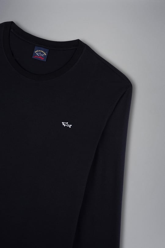 Paul Shark Paul Shark Erkek %100 Pamuklu Basic Uzun Kollu Sıfır Yaka Marka Logolu Siyah T-Shirt C0P1093-011