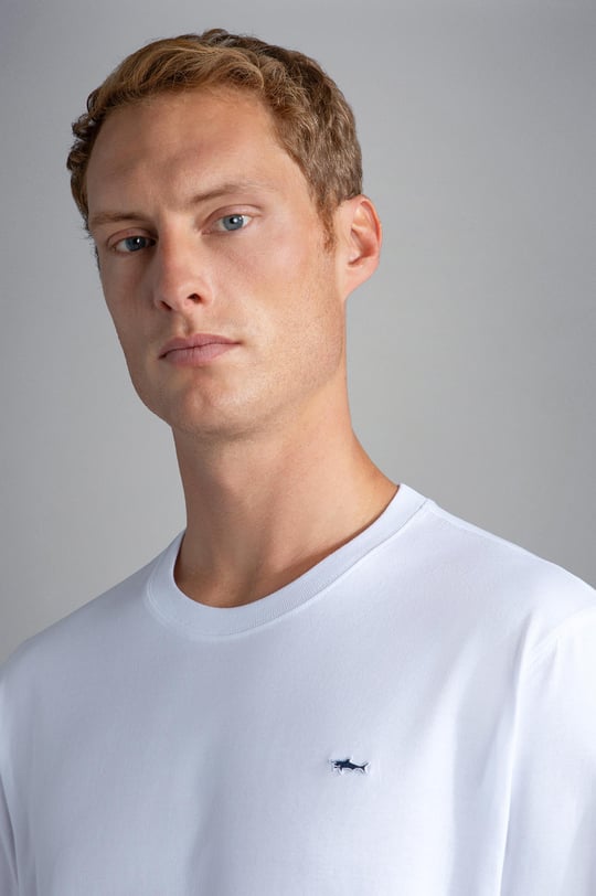 Paul Shark Paul Shark Erkek %100 Pamuklu Basic Uzun Kollu Sıfır Yaka Marka Logolu Beyaz T-Shirt C0P1093-010