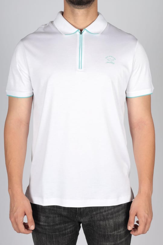 Paul Shark Paul Shark Erkek Basic Kısa Kollu Logo Nakışlı Beyaz Polo Yaka T-Shirt 23411287-010
