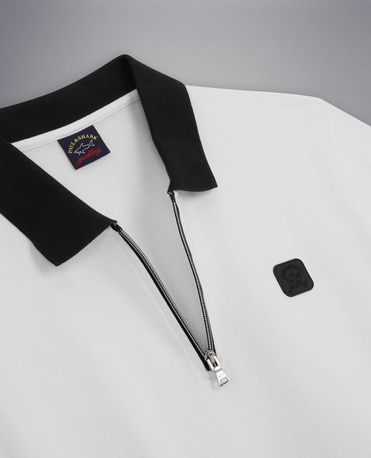 Paul Shark Paul Shark Erkek Basic Kısa Kollu Logo Nakışlı Beyaz Polo Yaka T-Shirt 23411313-010