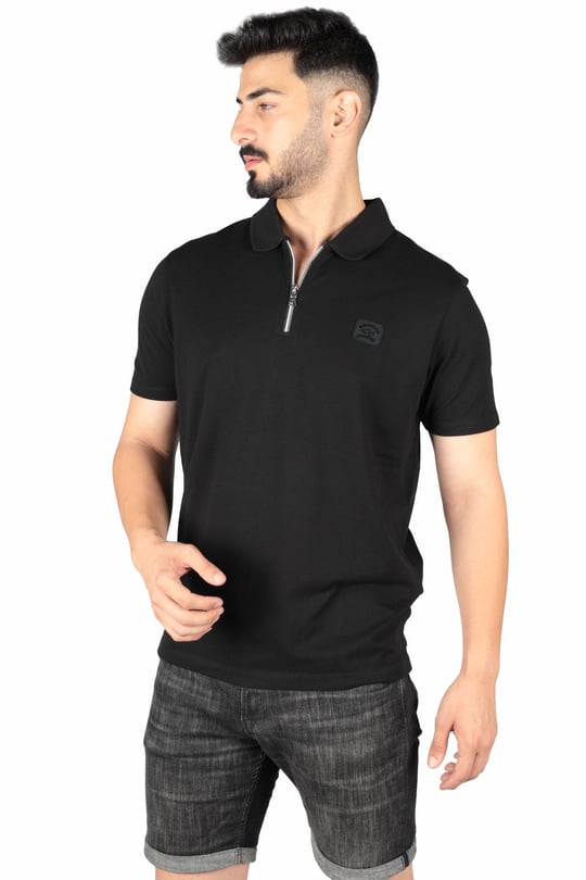 Paul Shark Paul Shark Erkek Basic Kısa Kollu Logo Nakışlı Siyah Polo Yaka T-Shirt 23411313-011