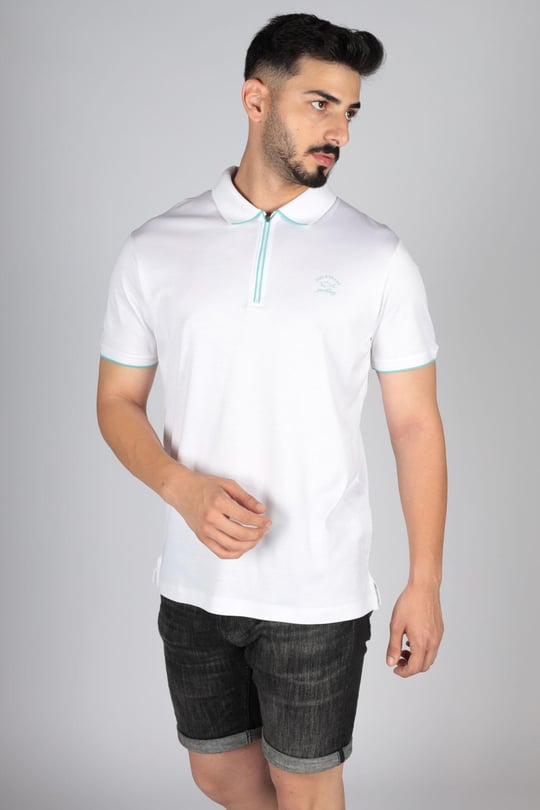 Paul Shark Paul Shark Erkek Basic Kısa Kollu Logo Nakışlı Beyaz Polo Yaka T-Shirt 23411287-010