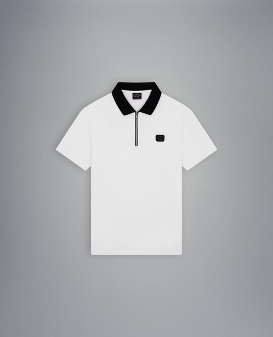 Paul Shark Paul Shark Erkek Basic Kısa Kollu Logo Nakışlı Beyaz Polo Yaka T-Shirt 23411313-010