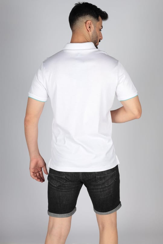Paul Shark Paul Shark Erkek Basic Kısa Kollu Logo Nakışlı Beyaz Polo Yaka T-Shirt 23411287-010