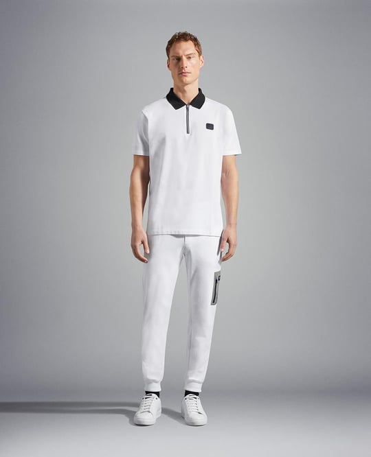 Paul Shark Paul Shark Erkek Basic Kısa Kollu Logo Nakışlı Beyaz Polo Yaka T-Shirt 23411313-010