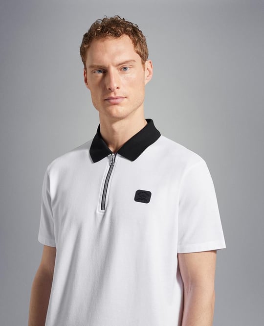 Paul Shark Paul Shark Erkek Basic Kısa Kollu Logo Nakışlı Beyaz Polo Yaka T-Shirt 23411313-010