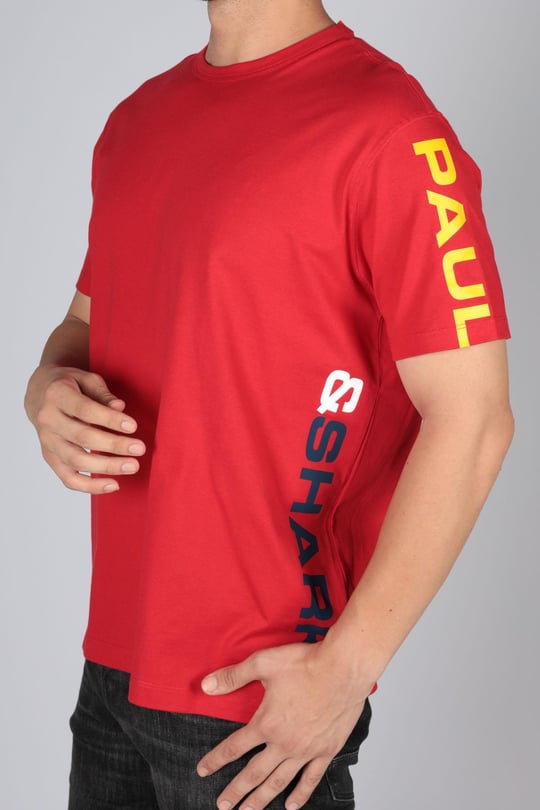 Paul Shark Paul Shark Erkek Bisiklet Yaka Baskılı Rahat Kırmızı T-Shirt 23411009-577