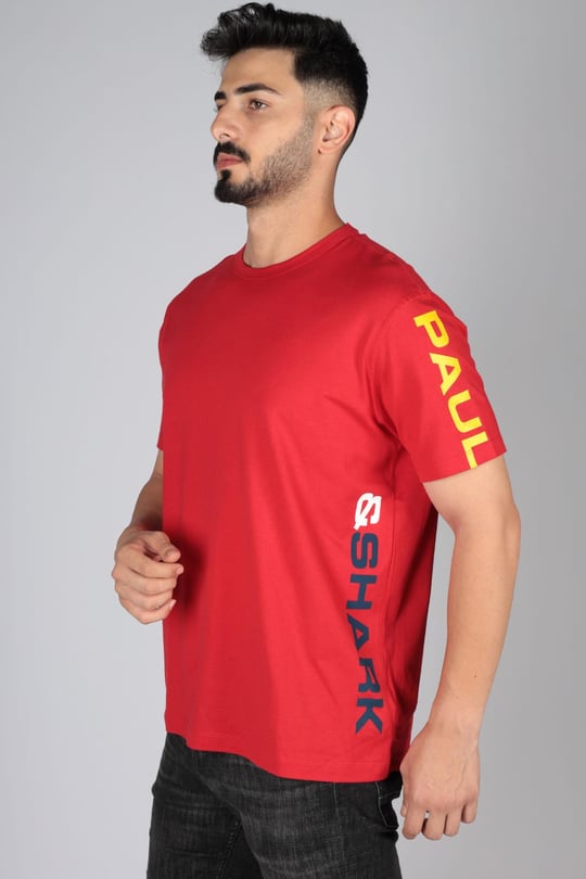 Paul Shark Paul Shark Erkek Bisiklet Yaka Baskılı Rahat Kırmızı T-Shirt 23411009-577