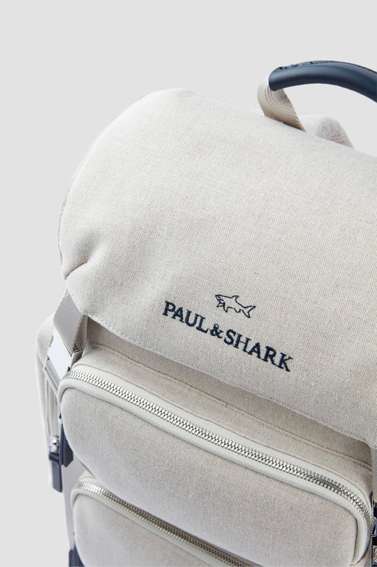 Paul Shark Paul Shark Erkek Deri Logo İşlemeli Ekstra Bölmeli Kompakt Kanvas Bej Sırt Çantası 25418102-347
