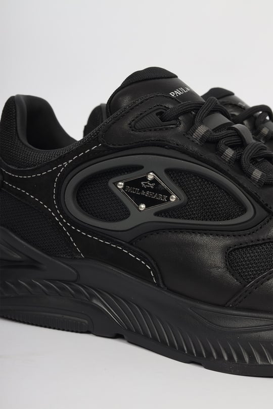 Paul Shark Paul Shark Erkek Deri ve File Detaylı Nefes Alabilen Düşük Bilekli Siyah Sneaker 16318020-011