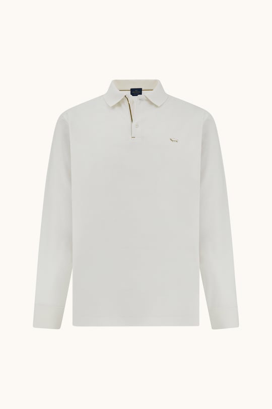 Paul Shark Paul Shark Erkek Düğme Kapama Uzun Kol Polo Yaka Reqgular Fit Beyaz-Altın Polo Yaka T-Shirt 15311727-46E