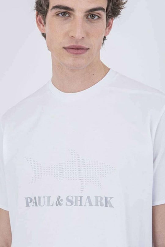 Paul Shark Paul Shark Erkek Logo Baskılı Bisiklet Yaka Normal Kesim Beyaz Büyük Beden T-Shirt 21411019A-010