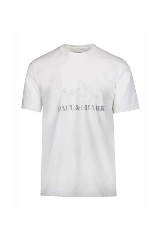 Paul Shark Paul Shark Erkek Logo Baskılı Bisiklet Yaka Normal Kesim Beyaz Büyük Beden T-Shirt 21411019A-010